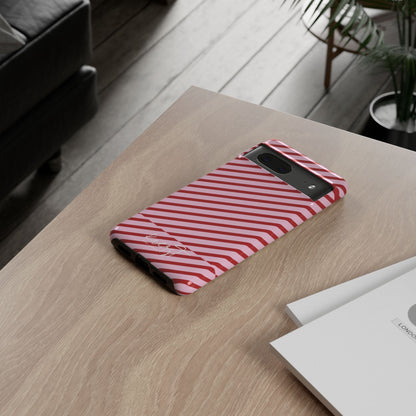 Holiday 25 Pink and Red Diagonal Striped Google Pixel Phone Case