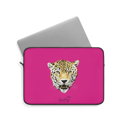 Leopard Head on Signature Hot Pink Laptop Sleeve | Limited Edition Fierce + Functional