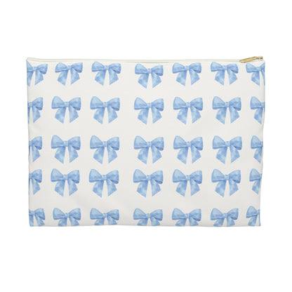 Multiple Blue Bows on Beige Accessory Pouch