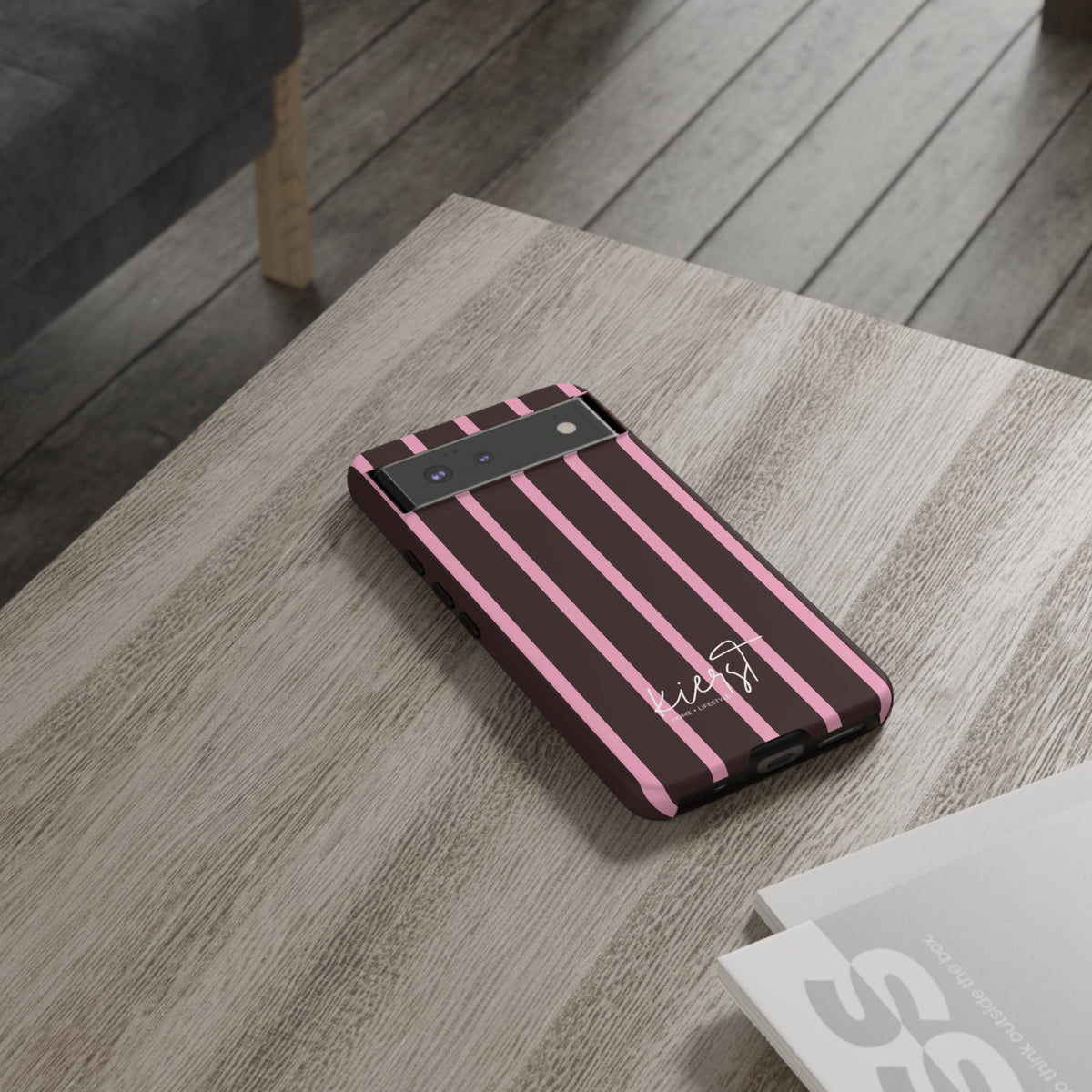 Signature Velvet Noir + Pink Stripes Google Pixel Phone Case