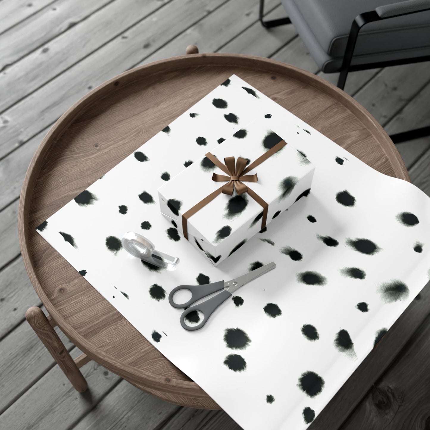 Smudged Black Spots on White Gift Wrapping Paper