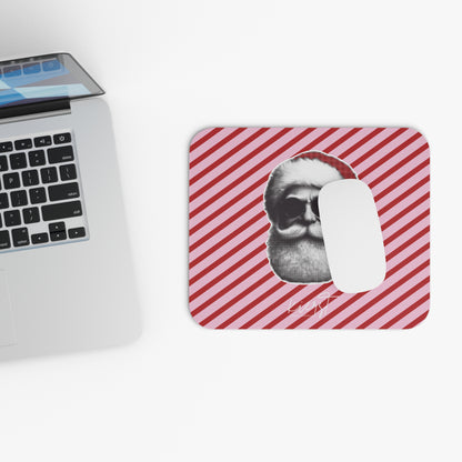 Cool Santa on Pink and Red Diagonal Striped Mouse Pad