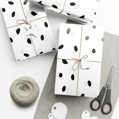 Black and Cream Spots on White Gift Wrapping Paper