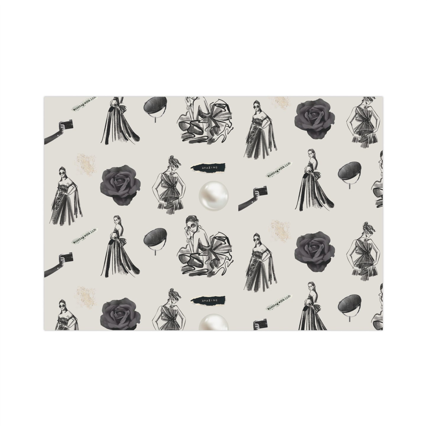 B&W Fashion Illustration Gift Wrapping Paper | Elegant Sketches on Bone White