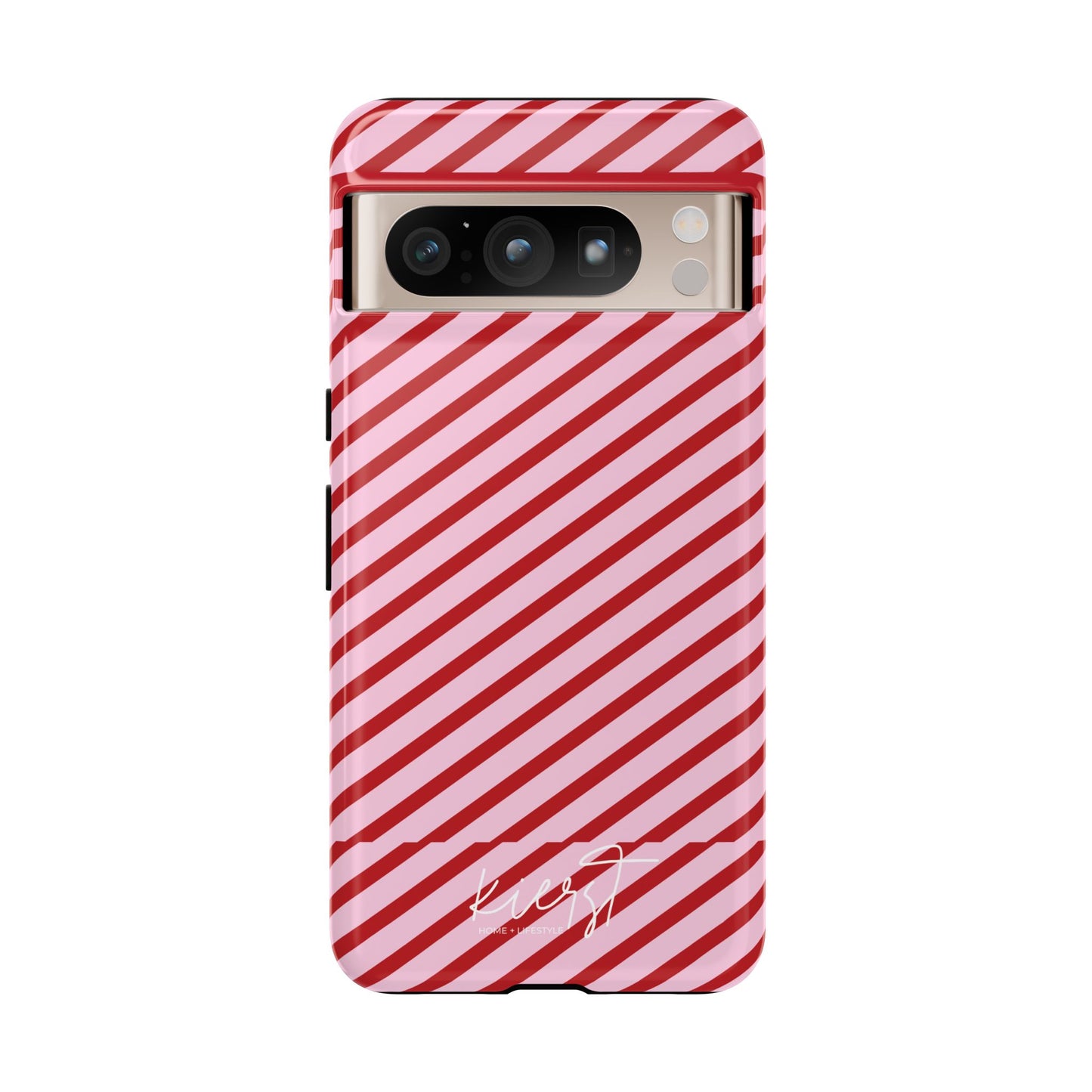 Holiday 25 Pink and Red Diagonal Striped Google Pixel Phone Case