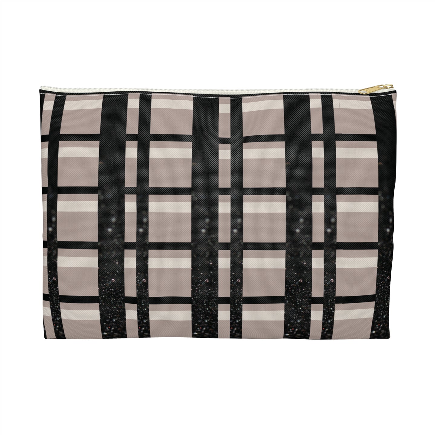 Taupe, Black, and Black Glitter Plaid Accessory Pouch