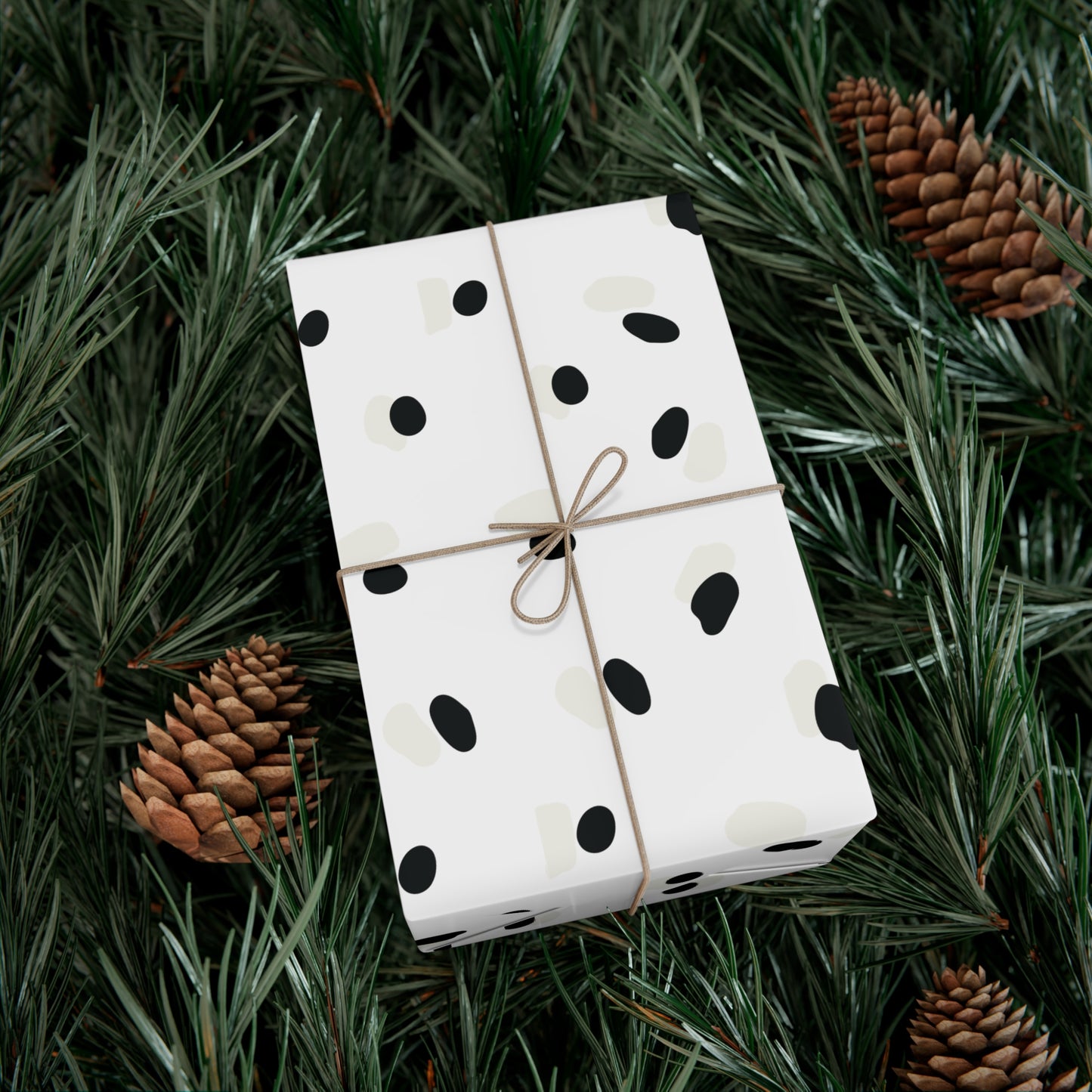 Black and Cream Spots on White Gift Wrapping Paper