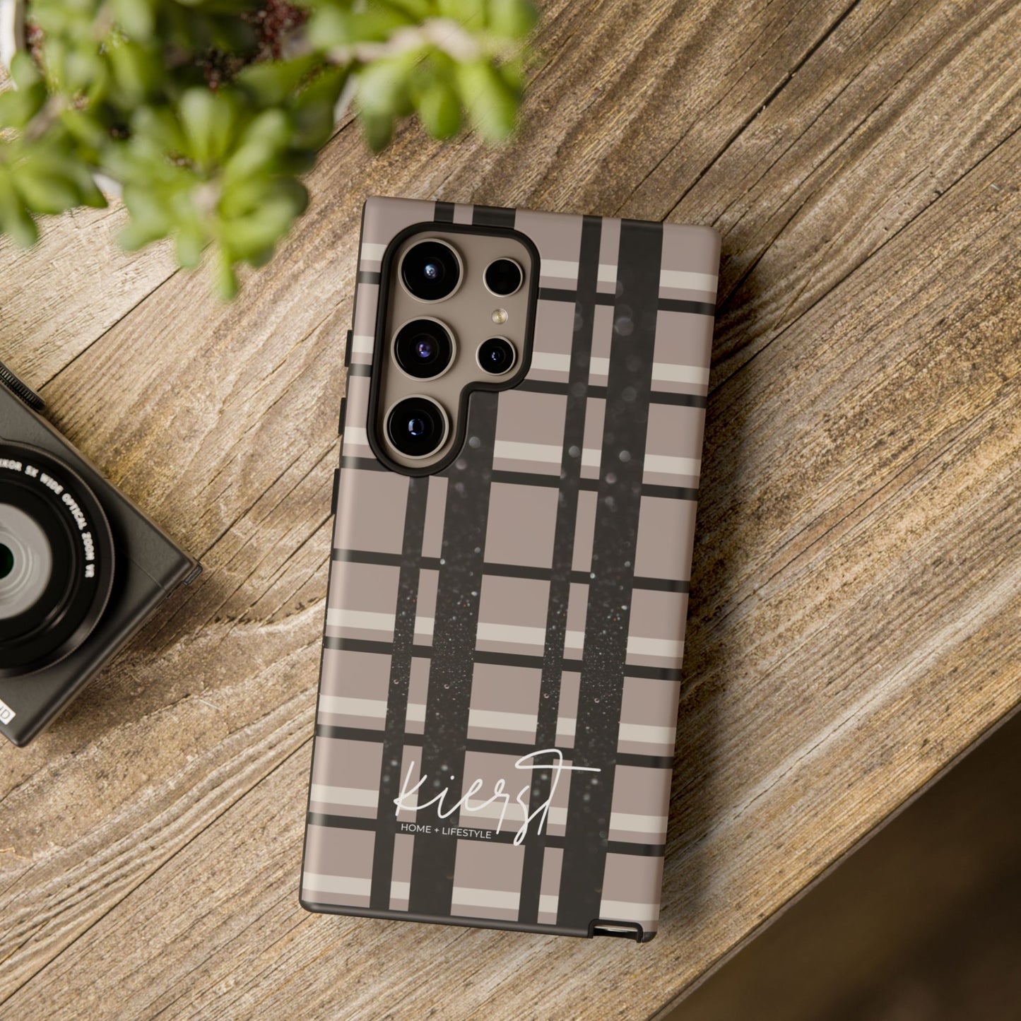 Taupe, Cream, and Black Plaid Samsung Galaxy Case