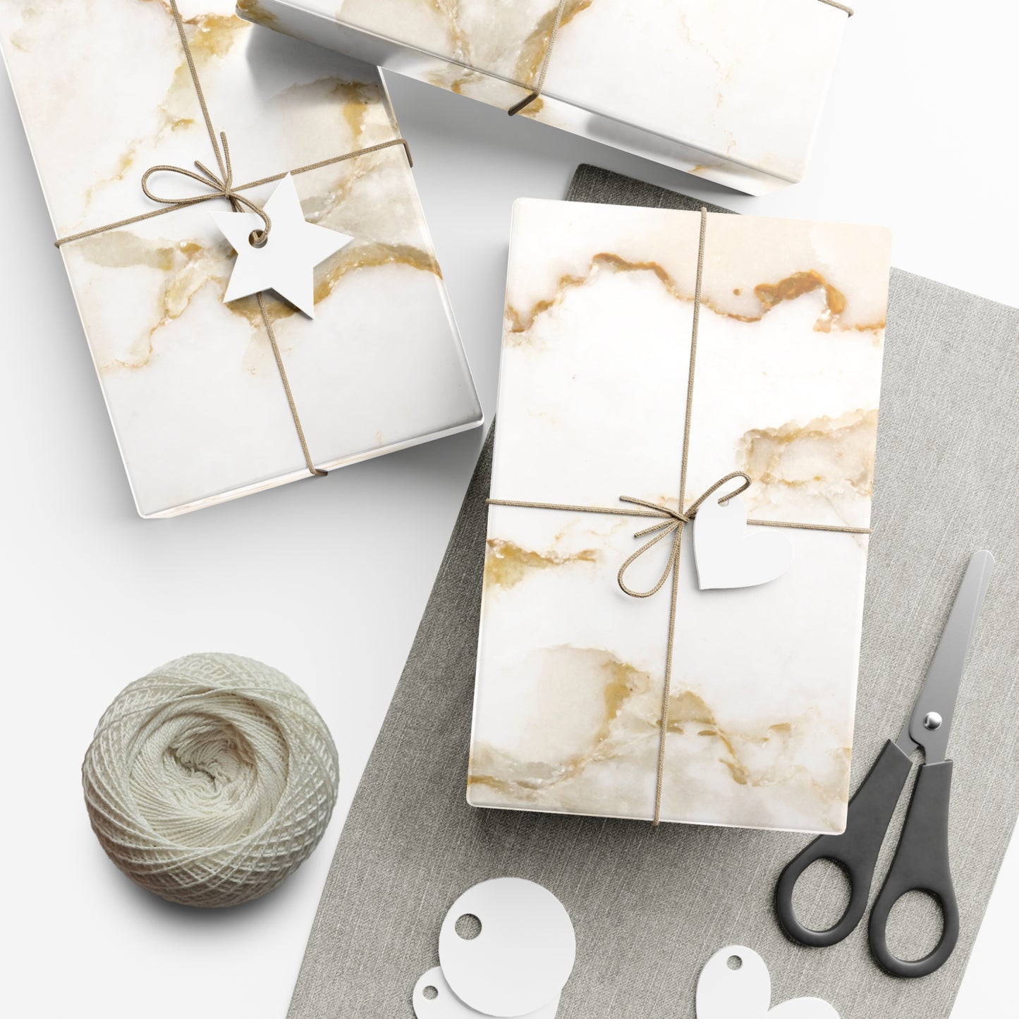 White Cream and Gold Marble Gift Wrapping Paper