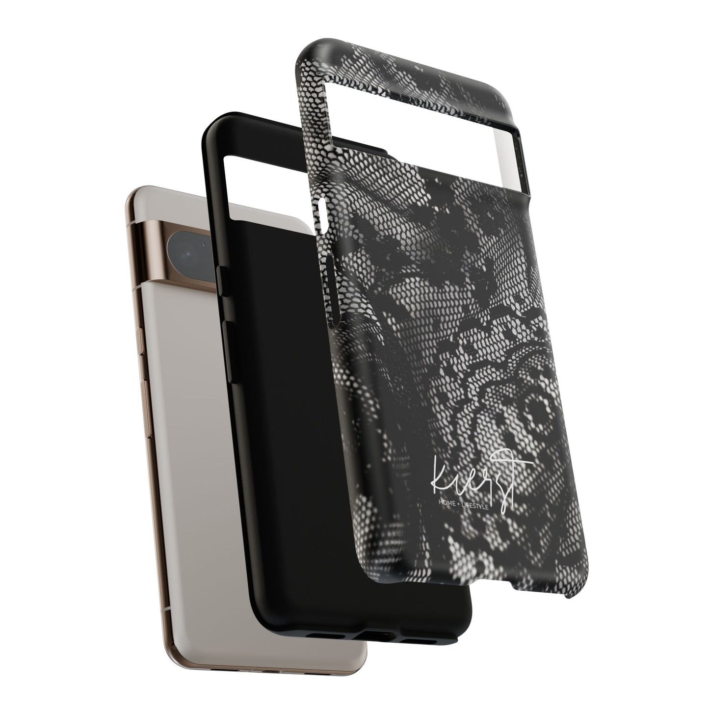 Black + White Lace Print Google Pixel Phone Case