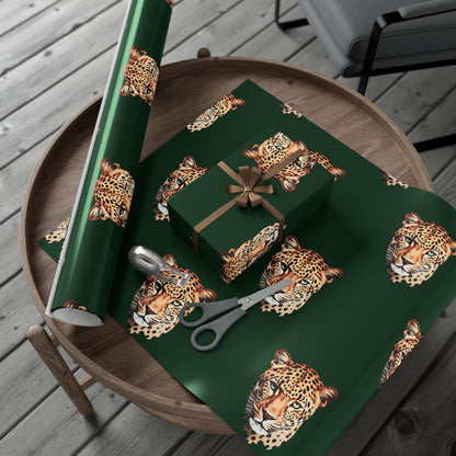 Leopard Head on Signature Midnight Pine Wrapping Paper
