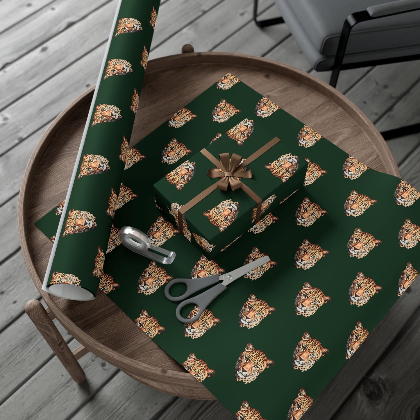 Leopard Head on Signature Midnight Pine Wrapping Paper