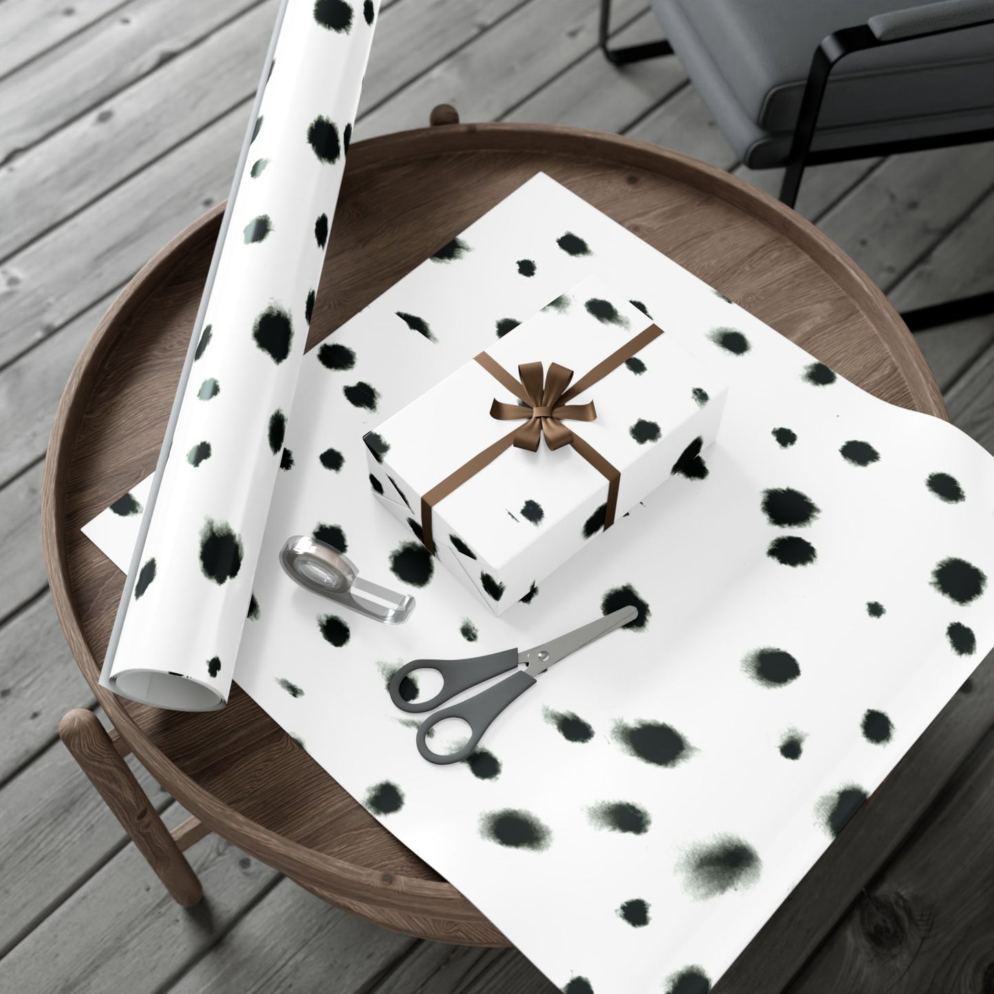 Smudged Black Spots on White Gift Wrapping Paper