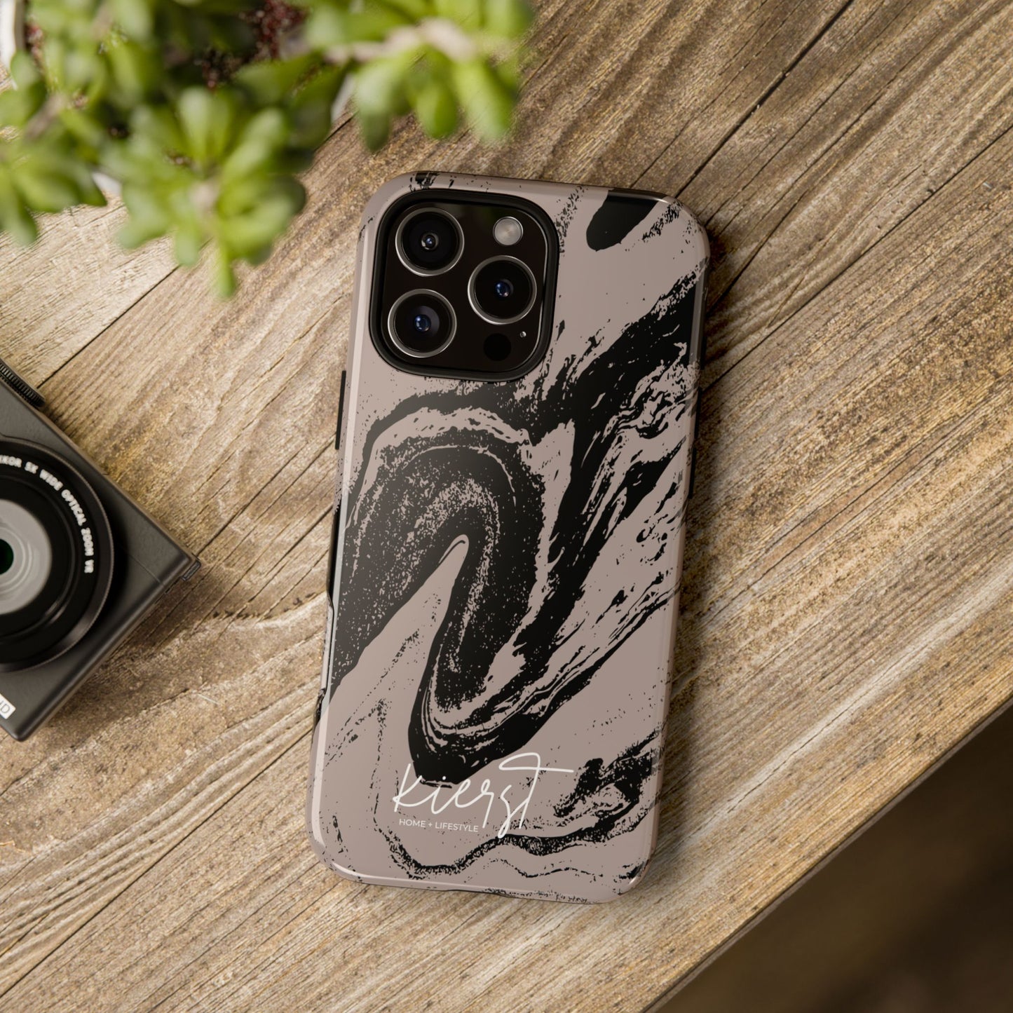 Black Marble on Taupe iPhone Case