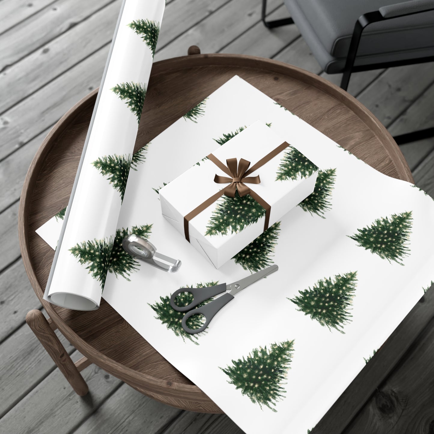 Watercolor Christmas Tree Gift Wrapping Paper