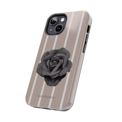 Cream and Brown Vertical Stripes with Black Rose iPhone Case