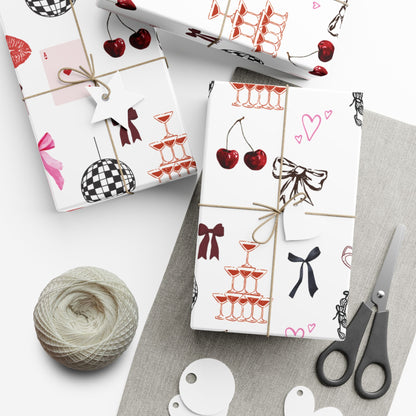 Edge of Romance Wrapping Paper | White Background Gift Wrap with Chic Sticker-Inspired Design
