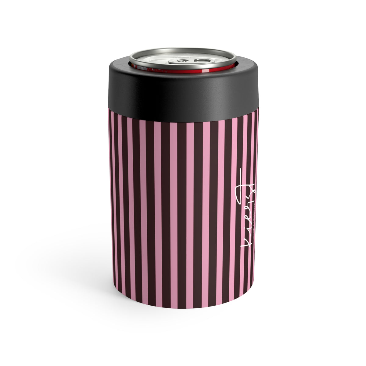 Signature Velvet Noir + Pink Stripes Can Holder