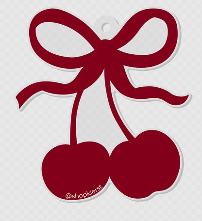 Cherry Stem Bow Ornament + Keychain (Dark Red)