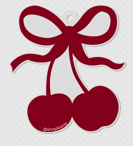 Cherry Stem Bow Ornament + Keychain (Dark Red)