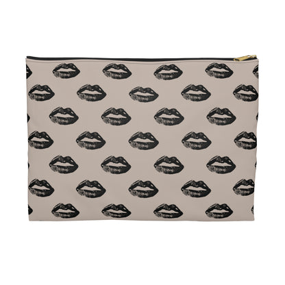 Black Lips on Oat Accessory Pouch | Bold Meets Neutral