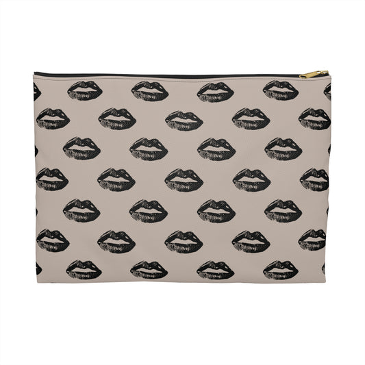Black Lips on Oat Accessory Pouch | Bold Meets Neutral