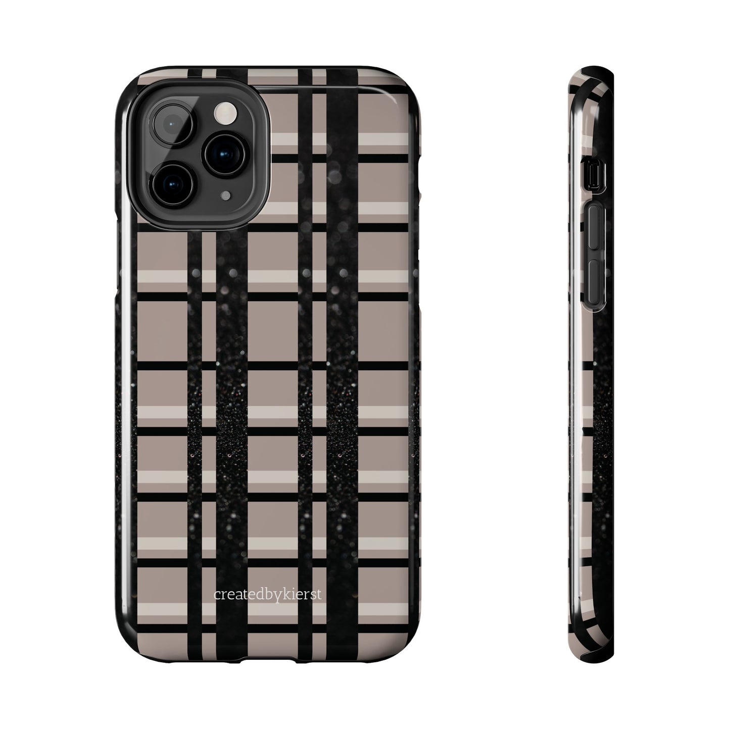 Tan, Black, and Black Glitter Plaid iPhone Case