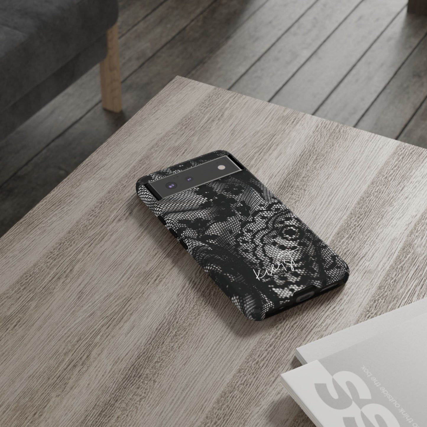 Black + White Lace Print Google Pixel Phone Case