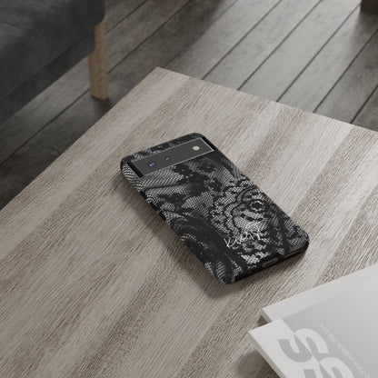 Black + White Lace Print Google Pixel Phone Case