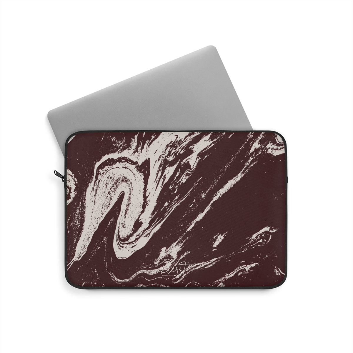 Cream Marble on Signature Velvet Noir Laptop Sleeve