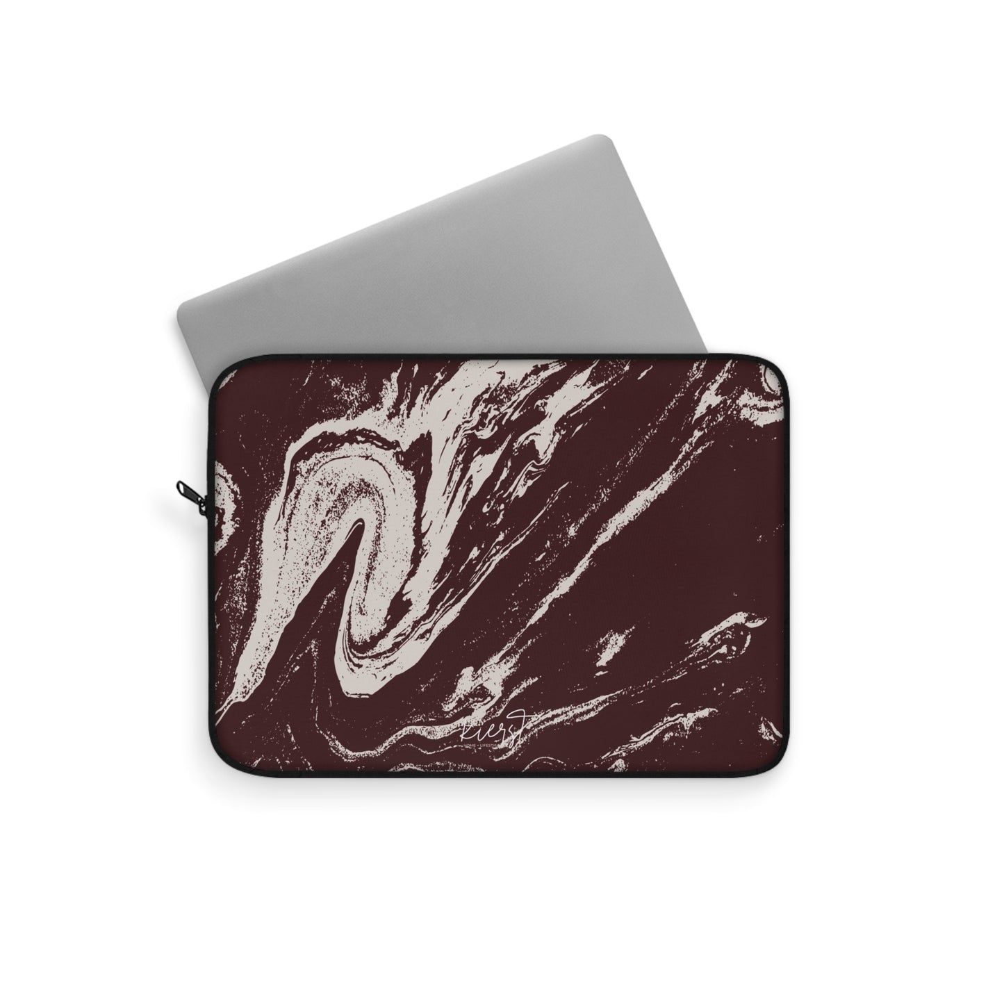 Cream Marble on Signature Velvet Noir Laptop Sleeve