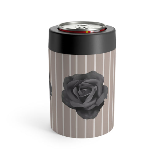 Brown with Beige Vertical Stripe and Black Rose Can Holder