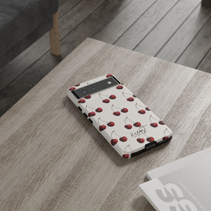 Moody Cherry Stems on White Bone Google Pixel Case | Sultry Minimalism Meets Everyday Utility