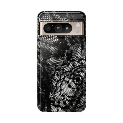 Black + White Lace Print Google Pixel Phone Case