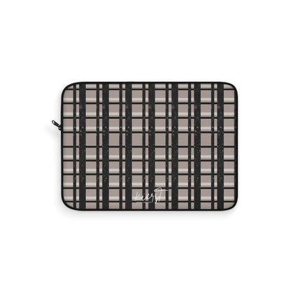 Signature Taupe & Black Printed Glitter Plaid Laptop Sleeve | Classic with a Twist