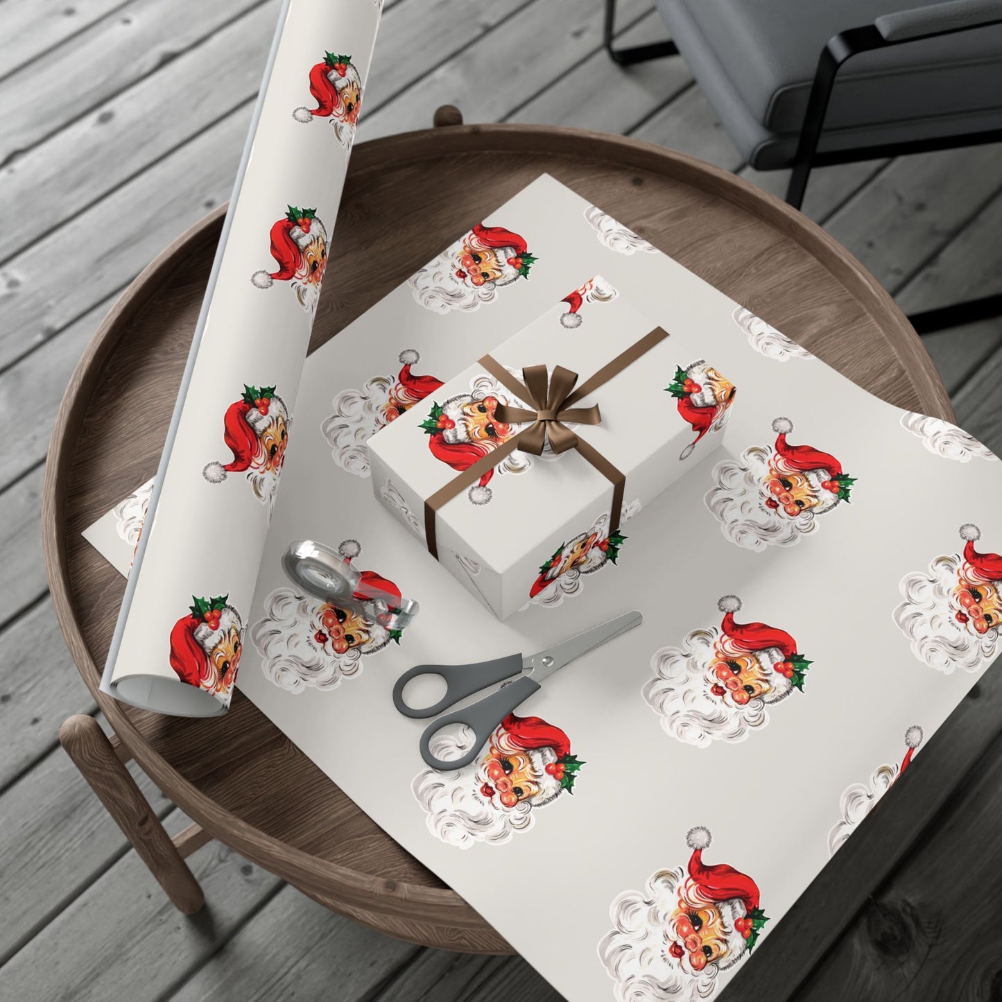 Nostalgic Santa on Bone Gift Wrapping Paper