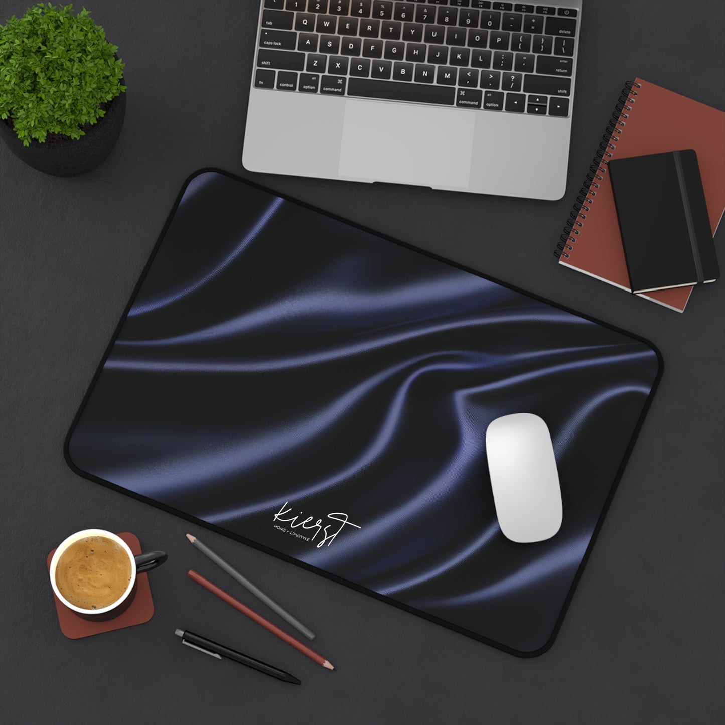 Navy Silk Print Desk Mat