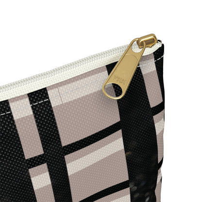 Taupe, Black, and Black Glitter Plaid Accessory Pouch