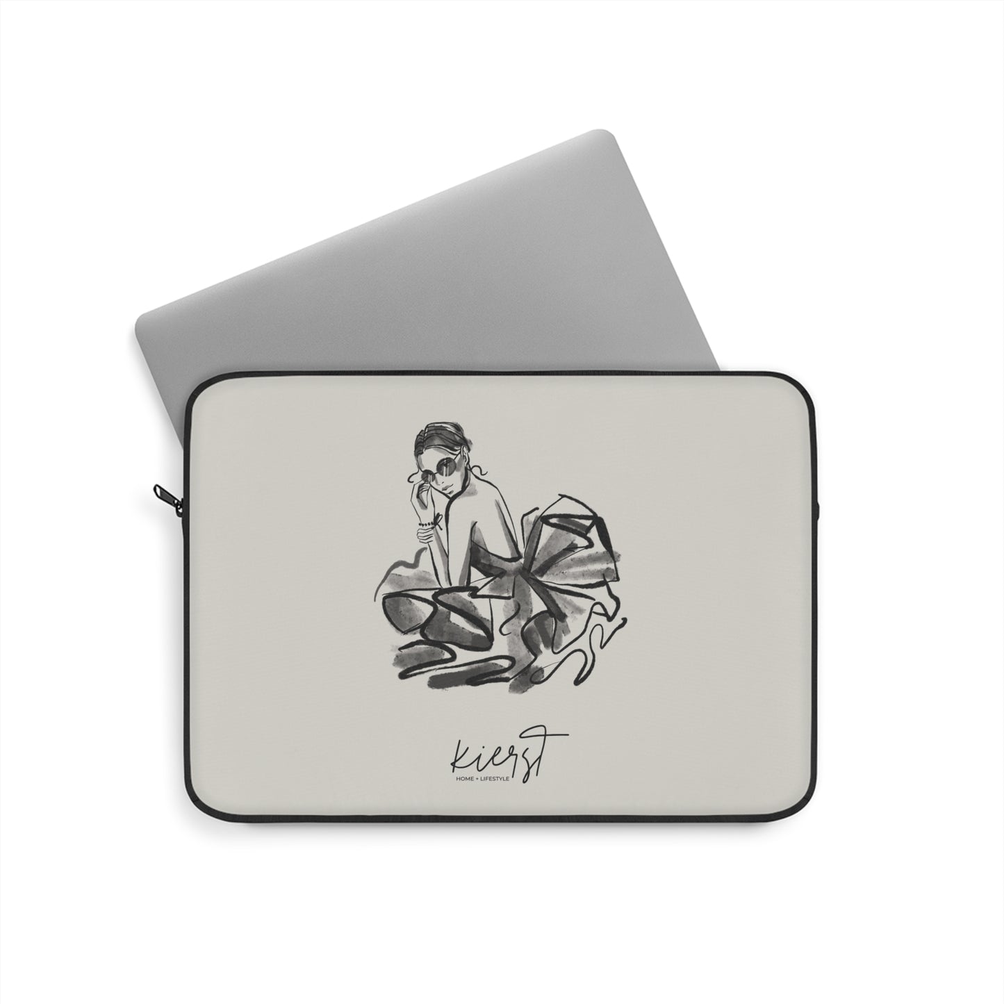 Woman in Tulle Gown Sketch Laptop Sleeve | Minimalist Fashion Illustration for Everyday Elegance
