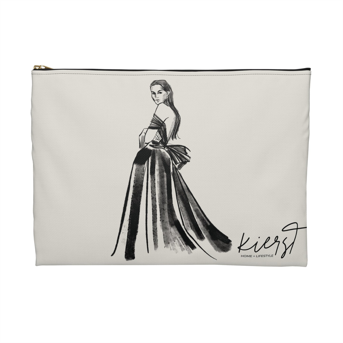 Vintage Fashion Sketch Accessory Pouch – Elegant Couture Illustration on Bone