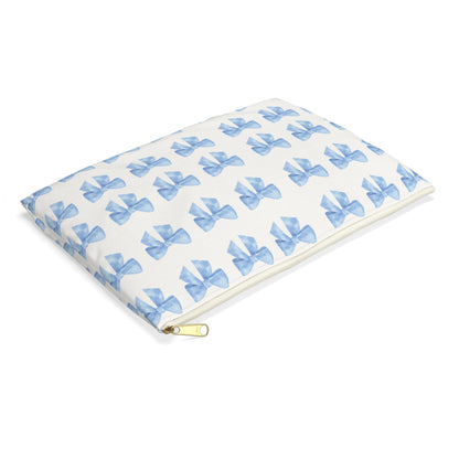 Multiple Blue Bows on Beige Accessory Pouch