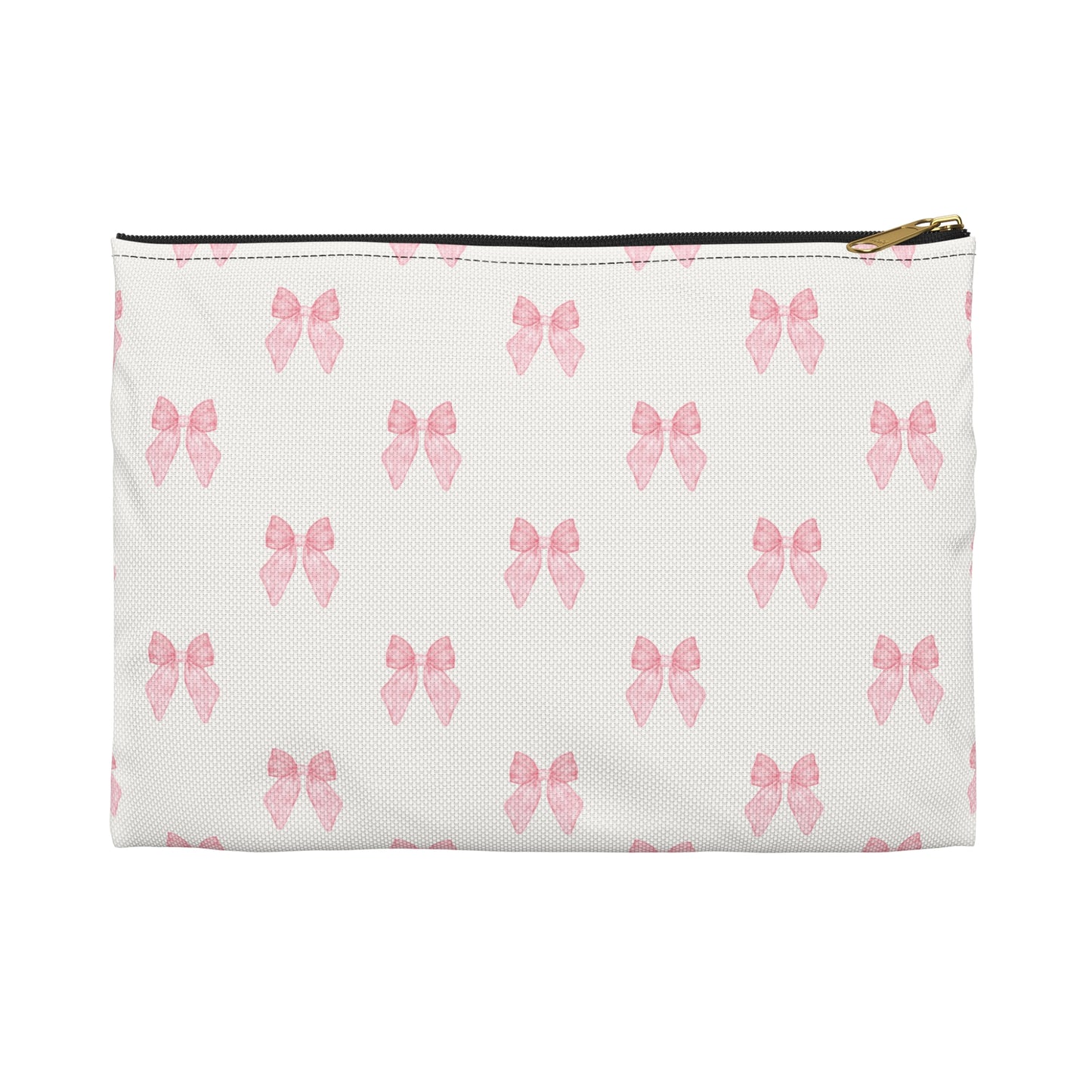 Multiple Pink Bows on Beige Accessory Pouch