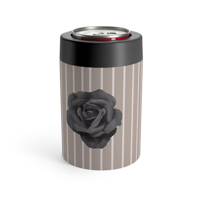 Brown with Beige Vertical Stripe and Black Rose Can Holder