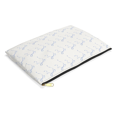 Multiple Thin Blue Bows on Beige Accessory Pouch