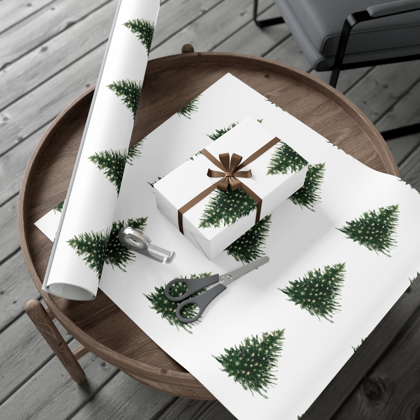 Watercolor Christmas Tree Gift Wrapping Paper