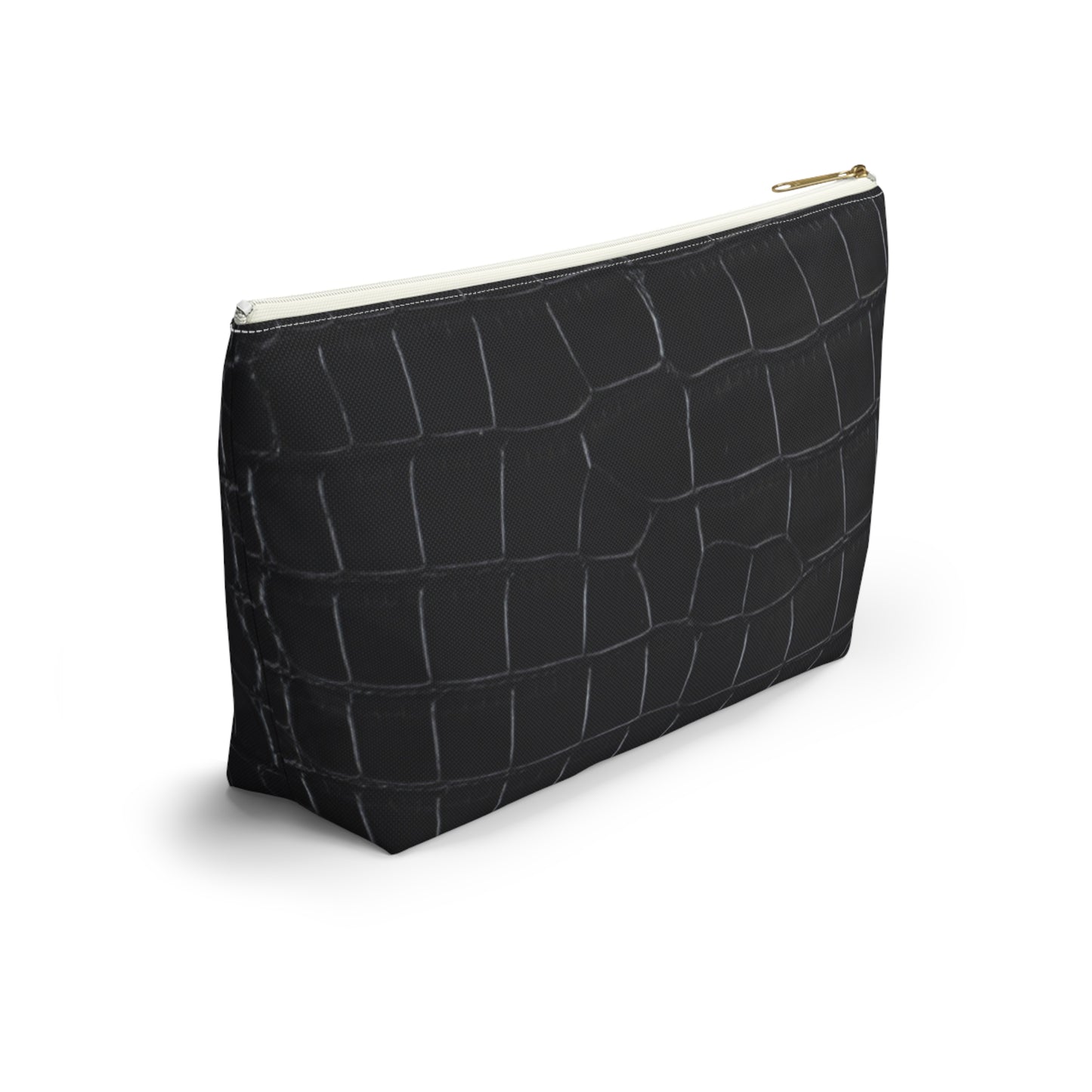 Black Crocodile Accessory Pouch w T-bottom