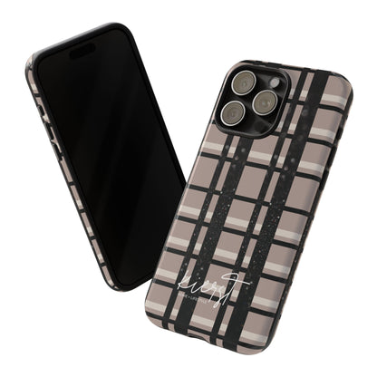 Taupe, Cream, and Black Plaid iPhone Case