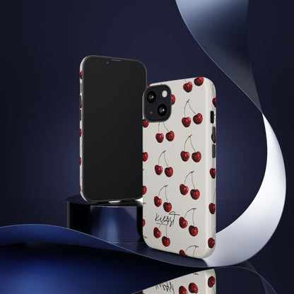 Moody Cherry Stems on White Bone iPhone Case | Timeless Contrast With A Twist of Charm
