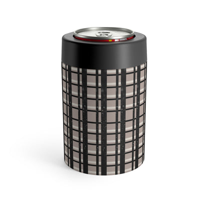 Plaid Perfection Can Holder – Tan, Black & Printed Glitter Design