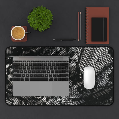 Black + White Lace Print Desk Mat